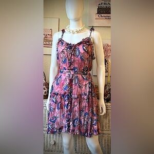 Cleobella x Anthropologie Bella Mini Dress Ruffles in pink & blue colors Size S